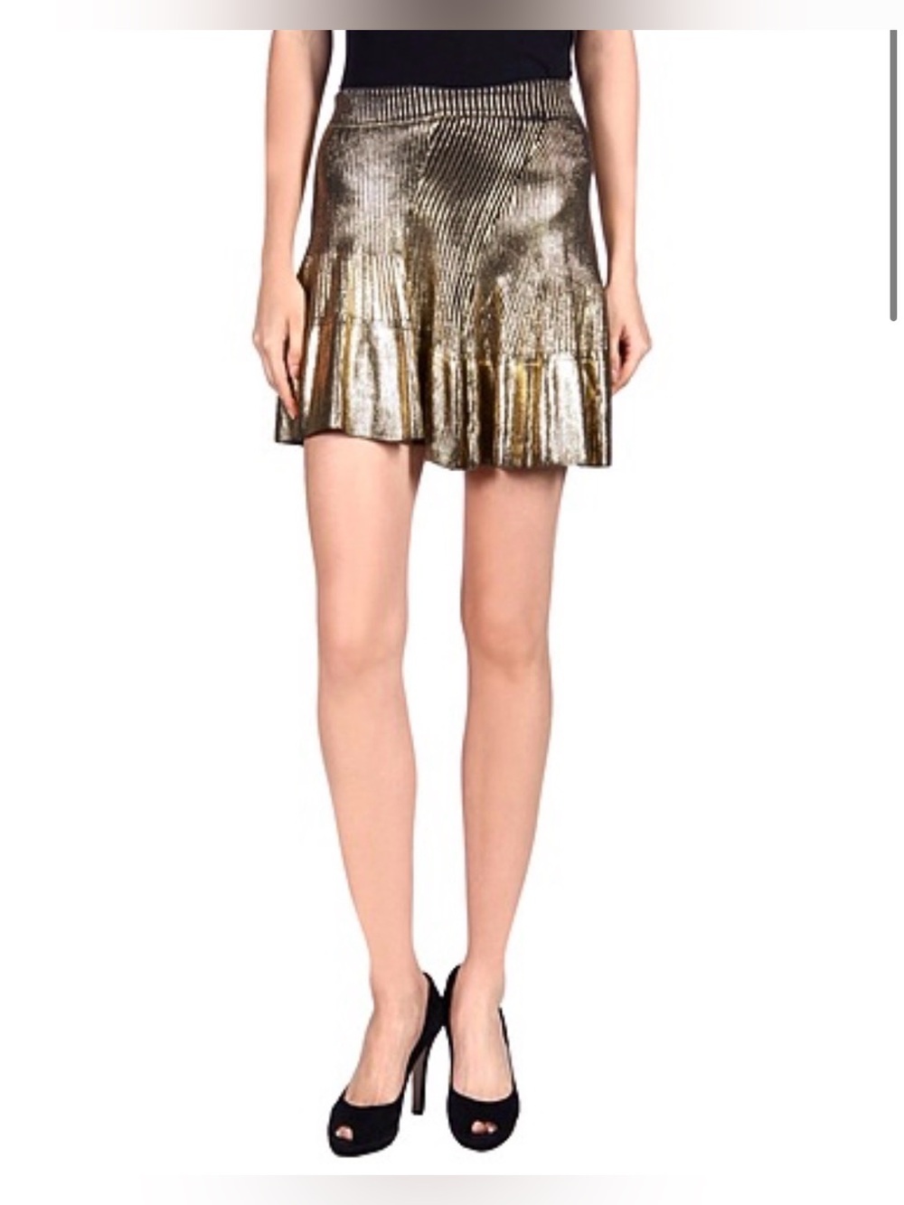 Ohne Titel Metallic Gold Pleated Flared Mini Skirt